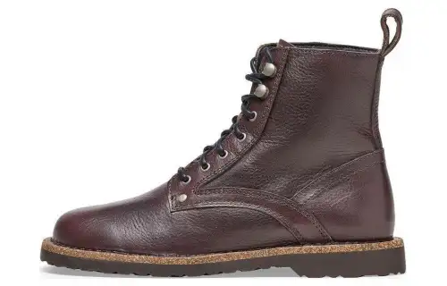 Birkenstock Leather Short Mid Calf Combat Boots Unisex Red Brown Narrow
