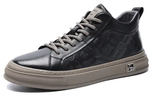 C°BANNER Top Grain Cow Leather Fleece Lined Thermal Casual Low top Stylish Skateboarding Shoes Men's Black
