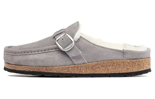 Birkenstock Buckley Shearling Suede Leather Narrow Fit Sandals 'Whale Gray' Women's