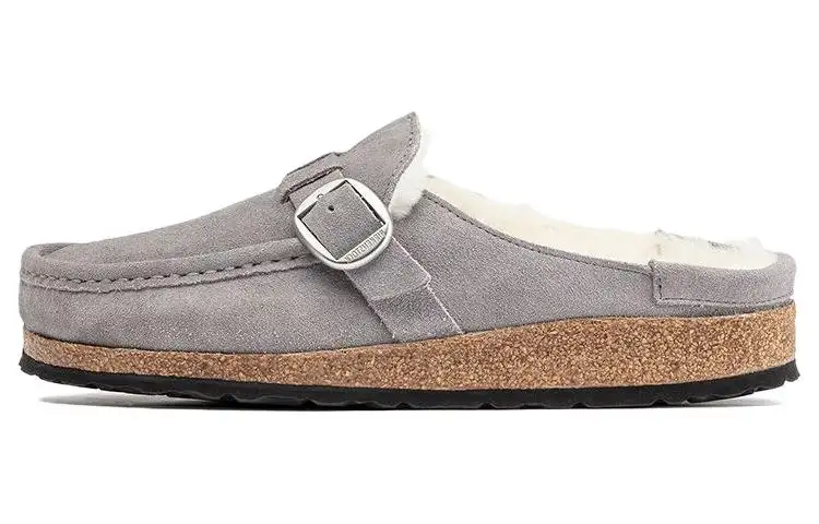 Birkenstock Buckley Shearling Suede Leather Narrow Fit Sandals 'Whale Gray' Women's