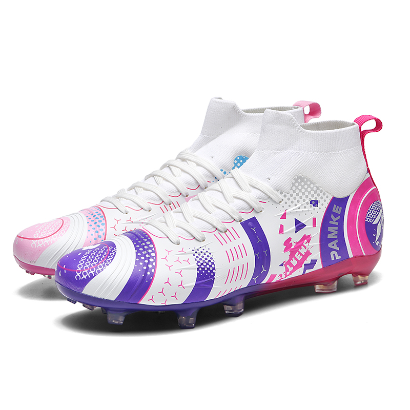 PANKE Soccer Shoes Unisex High Top White Purple Rose+White Pink Blue