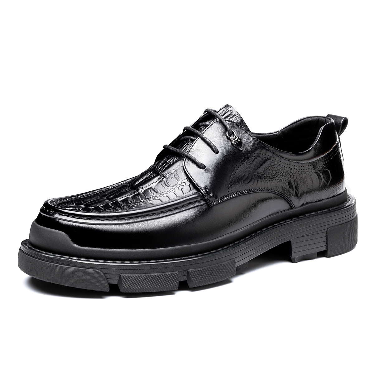 Old man's head LAORENTOU first-layer cowhide retro fashion simple crocodile pattern commuter business casual office formal leather shoes men's style