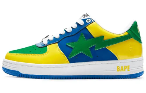 A BATHING APE BAPE STA Patent Leather Low top Stylish Skateboarding Shoes Men's Green Yellow Blue