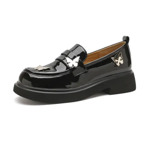 D FUSE SCANDINAVIA Patent Leather Loafers 4cm Women's Black