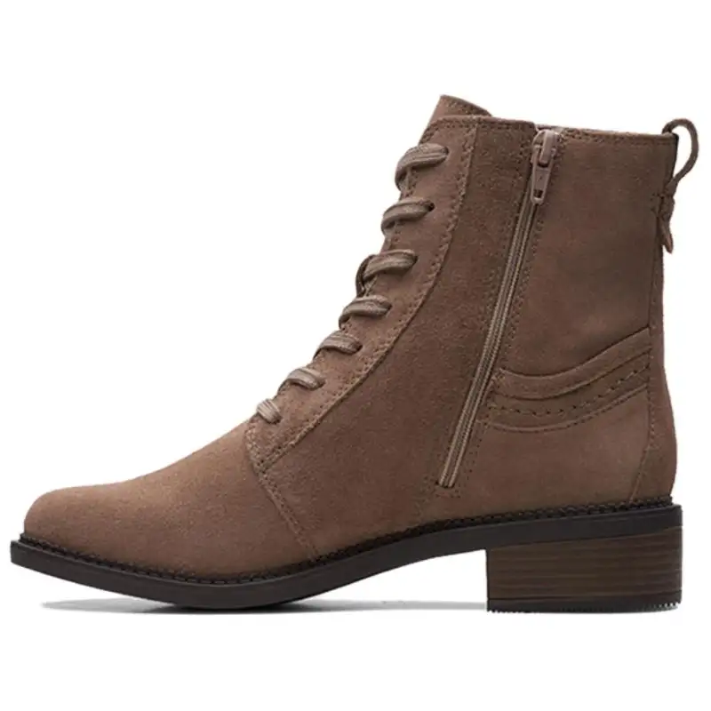 Clarks Cow Leather Short Combat Boots 4cm Women's Brown