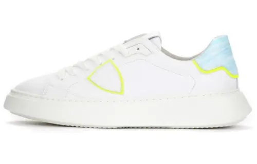 PHILIPPE MODEL Leather Low top Stylish Skateboarding Shoes Men's White Blue