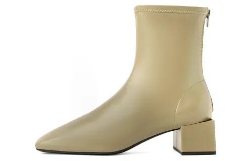 CHARLES&KEITH Ankle Boots Chunky Heel Women's Olive