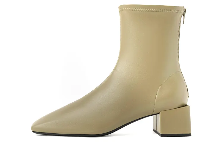 CHARLES&KEITH Ankle Boots Chunky Heel Women's Olive