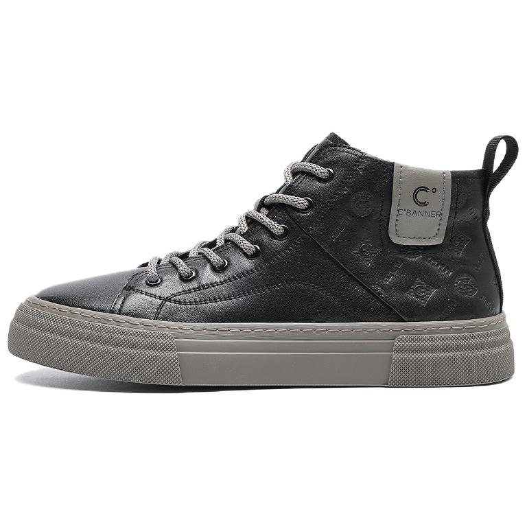 Qianbaidu C°BANNER first-layer cowhide embossed round toe lace-up casual shoes for men