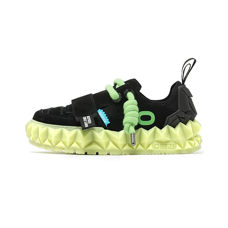 OETZI Cow Split Leather Stylish Skateboarding Shoes Unisex Black