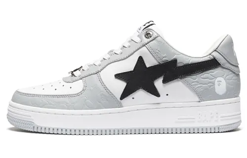 A BATHING APE STA Leather Low top Stylish Skateboarding Shoes Women's White Black
