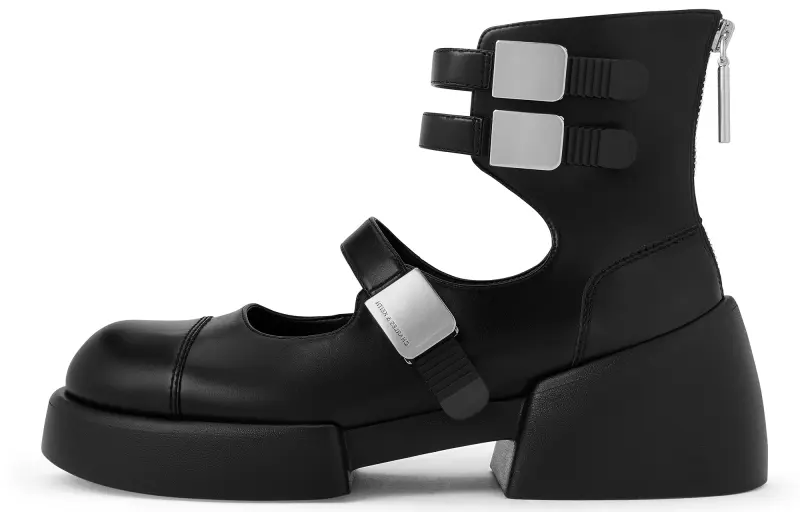 CHARLES&KEITH Small CK Gothic Lolita Style Pu Synthetic Leather Ankle Boots 5.3CM Women's Multicolor