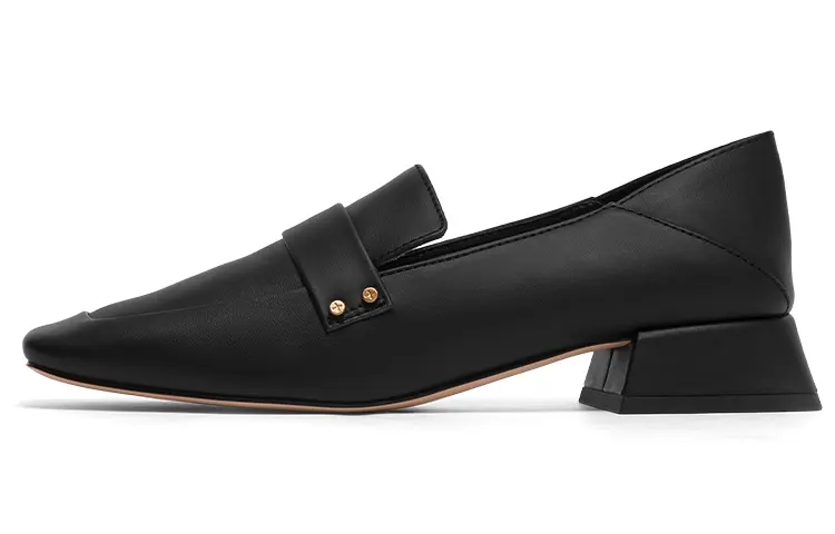 CHARLES&KEITH PU, Textile Chunky Heel Mary Jane Shoes 3cm Women's Black