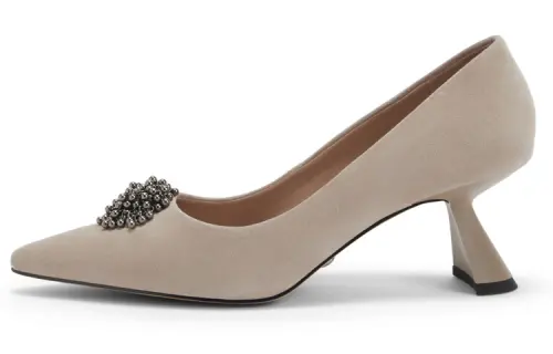 CHARLES&KEITH Sheepskin Irregular Heel High Heels 6cm Women's Taupe