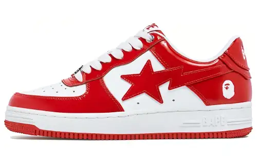 A BATHING APE BAPE STA Leather Lace Up Low top Stylish Skateboarding Shoes Men's Red White