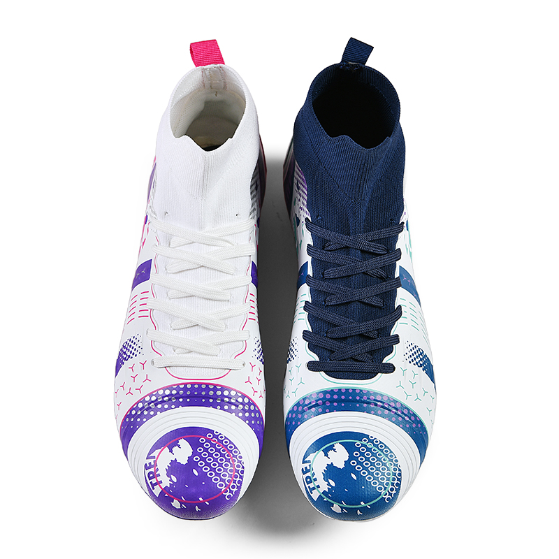 PANKE Soccer Shoes Unisex High Top Mismatched White Dark Blue+White Purple Rose