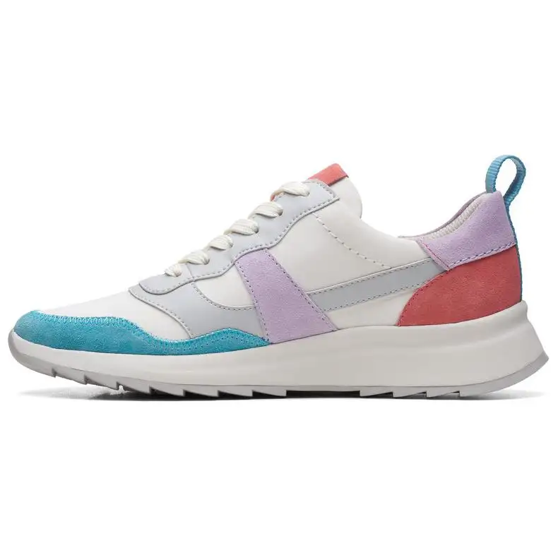 Clarks Cow Split Leather Slip Resistant Abrasion Resistant Low top Casual Shoes Women's White Purple