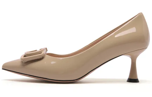 PACO GIL Cow Leather Slim Heel High Heels 6cm Women's Apricot