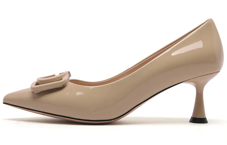 PACO GIL Cow Leather Slim Heel High Heels 6cm Women's Apricot