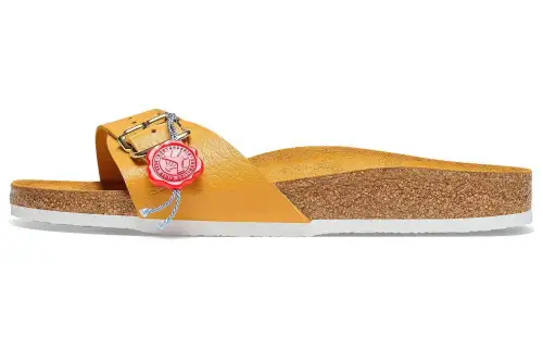 Birkenstock Leather Slide Slippers Unisex Yellow Regular