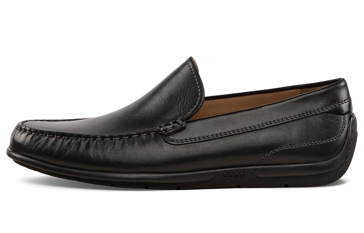 ECCO Ai Bu MOC 2.0 header cowhide bright noodles, packed leather shoes men's black