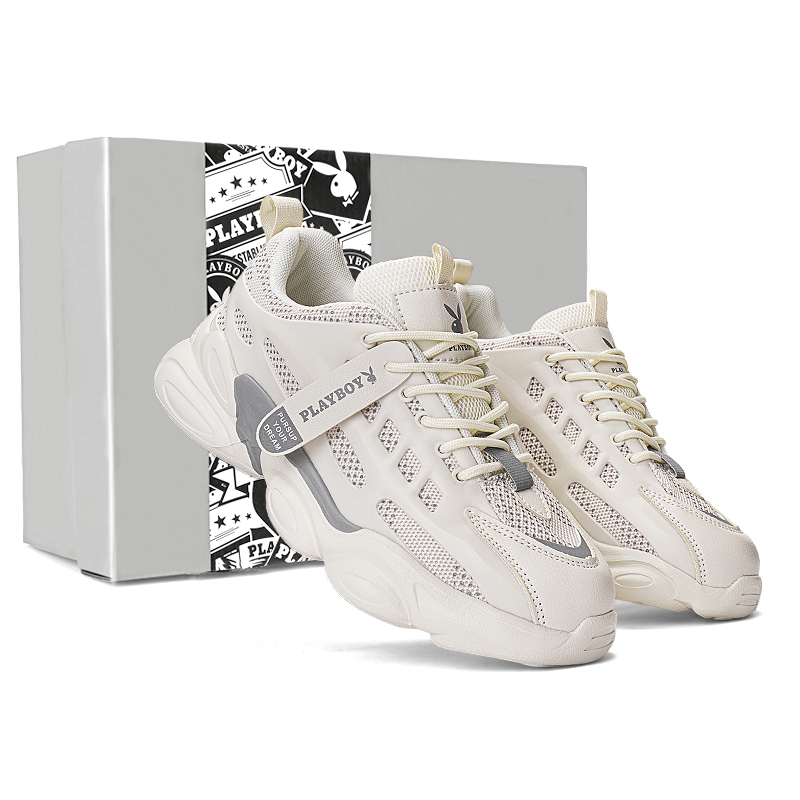 Playboy Подарочная коробка Playboy популярный Универсальный белый обувь популярный модные для отдыха Универсальный нескользящие Износ -устойчивая сетка воздухопроницаемый толстая Увеличивать высокая Удобные низкие туфли для папы с защитой ног мужской стиль