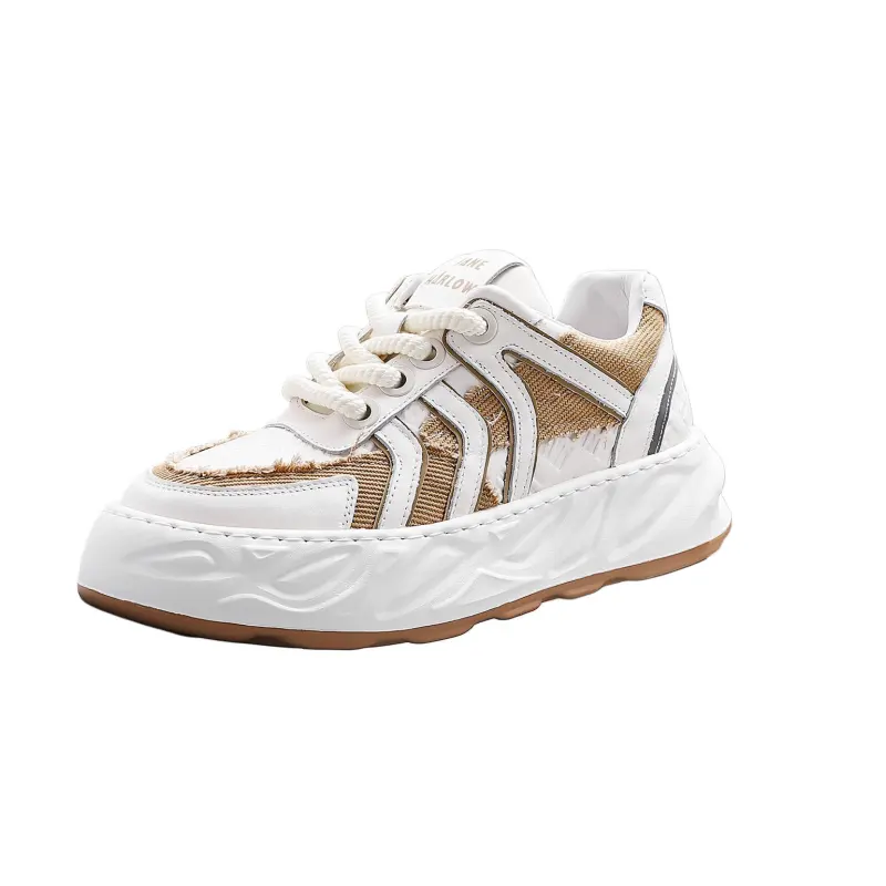 JANE HARLOW Textile, Top Grain Cow Leather Low top Casual Shoes Men's White Brown