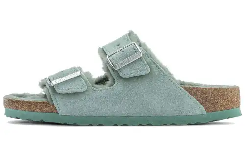 Birkenstock Leather Slide Slippers Women's Light Green Regular