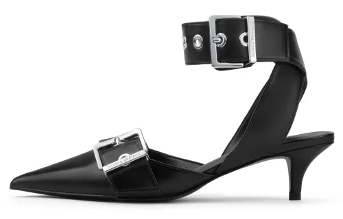 CHARLES&KEITH Small Charles & Keith Gothic Style Pu One Strap Sandals 5.3CM Women's Black/White