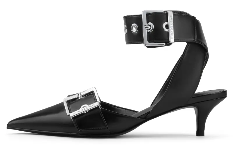 CHARLES&KEITH Small Charles & Keith Gothic Style Pu One Strap Sandals 5.3CM Women's Black/White
