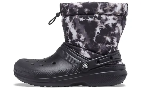 Crocs Classic Lined Neo Puff Tie Dye Boots 'Black White'