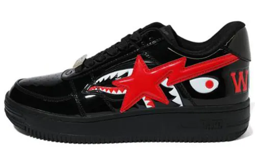 A BATHING APE BAPE STA Low Leather Low top Stylish Skateboarding Shoes Men's Black