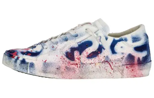 PHILIPPE MODEL Leather Abrasion Resistant Low top Skateboard Shoes Women's White Blue Red