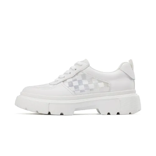 AOKANG fabric Simple solid color Retro casual Fashion trend Elegant temperament Vibrant and thick sole Small person Lightweight for traveling Lightweight and durable Easy to care Sports leather shoes Women's white