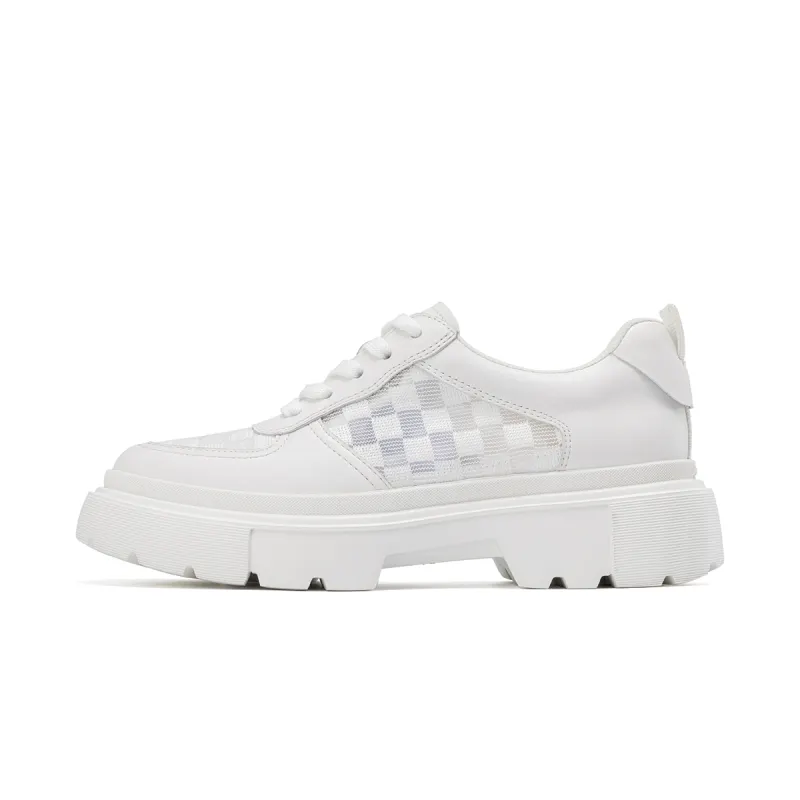AOKANG fabric Simple solid color Retro casual Fashion trend Elegant temperament Vibrant and thick sole Small person Lightweight for traveling Lightweight and durable Easy to care Sports leather shoes Women's white