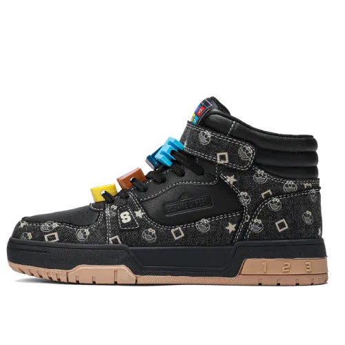 SESAME STREET Skateboard Shoes Unisex High Top Black & White/Denim Blue/Beige Apricot/Black