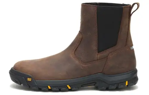 CAT Leather Slip Resistant Abrasion Resistant Short Chelsea Boots Men's Brown