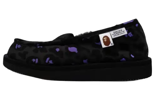 Suicoke x A BATHING APE Leopard Print Fleece Lined Thermal Low top Sports Casual Shoes Men's Black