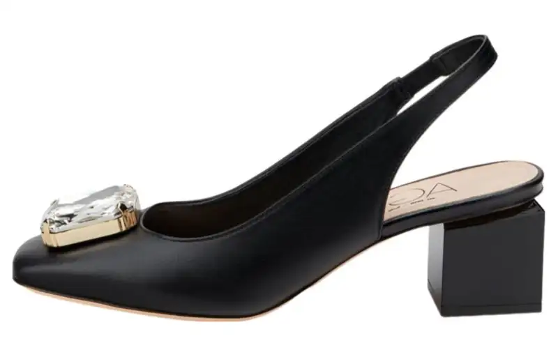 AGL Leather Chunky Heel High Heels 6CM Women's Black