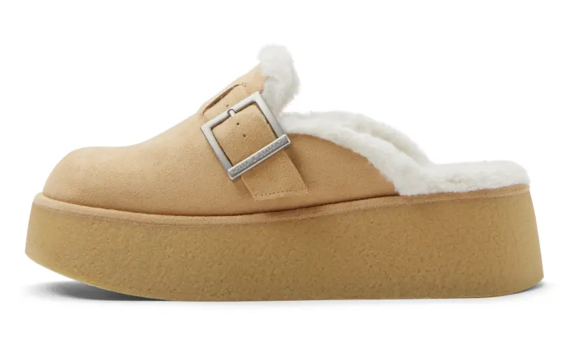 CHARLES&KEITH Fabric Platform Fleece Lined Outerwear Boken Müller Closed Toe Slippers Women's Camel