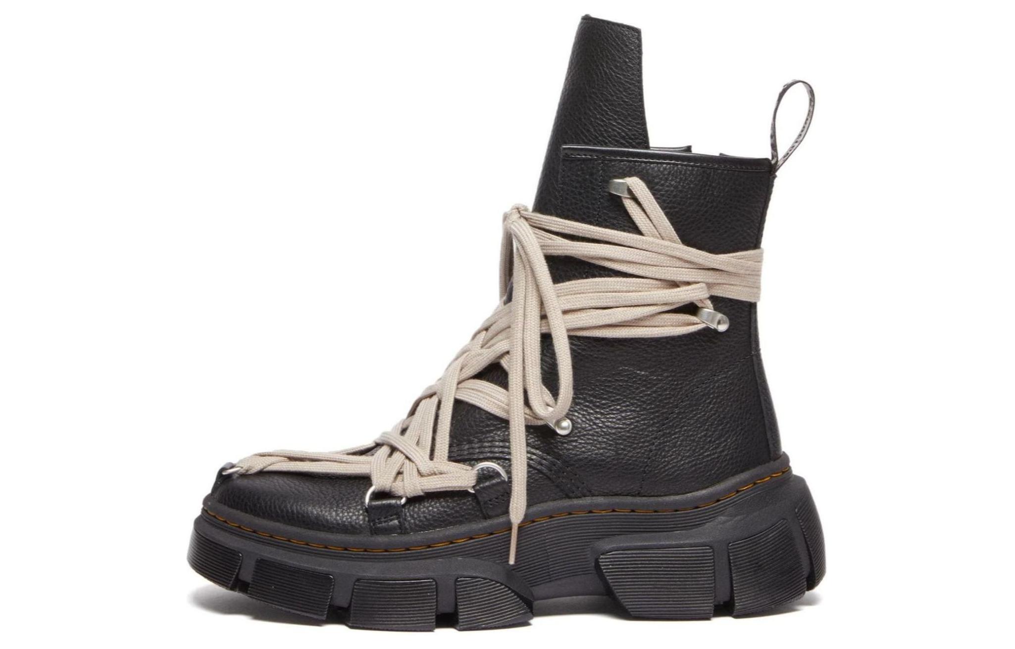 RICK OWENS x Dr.Martens Martin 14XX leather round toe lace-up short boots for men and women, black