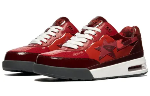 A BATHING APE Bape ROAD STA Patent Leather Stylish Skateboarding Shoes Women's Red Brown