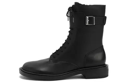 CHARLES&KEITH Combat Boots Women's Black/Burgundy Wine Red/Chalk White