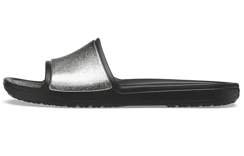 Crocs Sloane Shine Low Slide Flat Casual Black Silver Slippers 'Black Silver' Women's