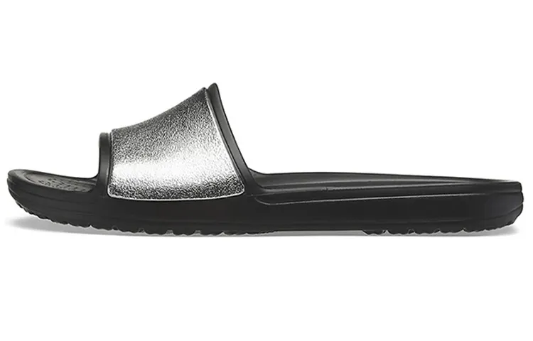 Crocs Sloane Shine Low Slide Flat Casual Black Silver Slippers 'Black Silver' Women's