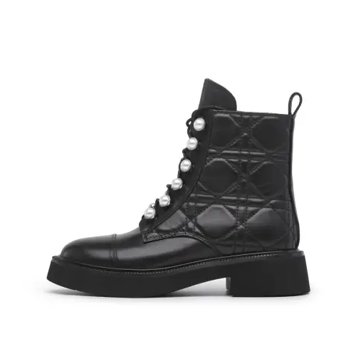 CHRISDIEN DENY Cow Leather Crew Combat Boots Women's