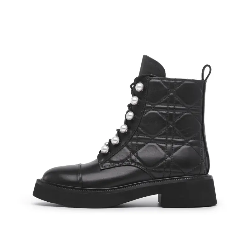 CHRISDIEN DENY Cow Leather Crew Combat Boots Women's