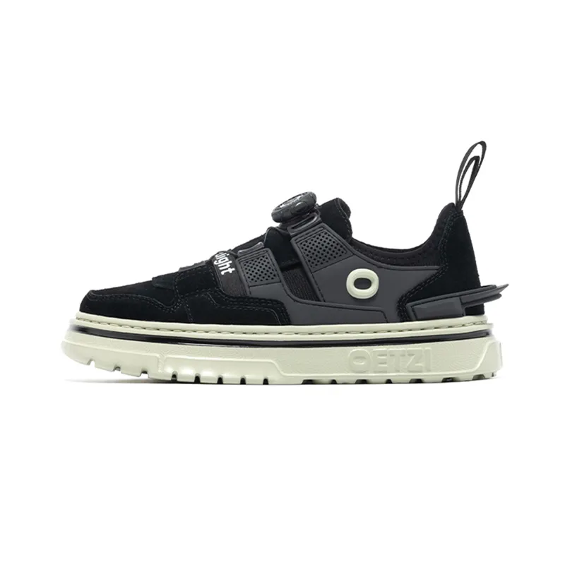 OETZI Cow Split Leather Stylish Skateboarding Shoes Men's Black