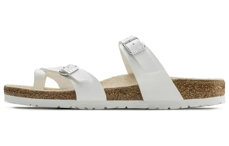 Birkenstock Leather Fashion Trend Slide Slippers Unisex White Regular