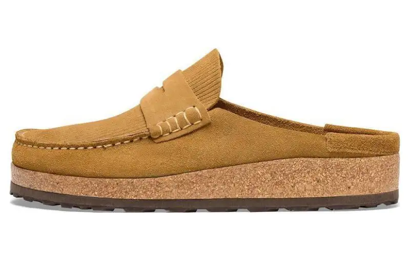 Birkenstock Suede Closed Toe Slippers Men's Woody Brown Narrow